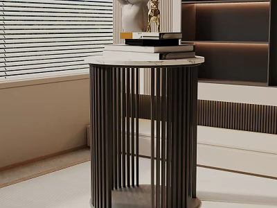 Modern Style Side Table With Vertical Slat Frame White Top And Decorative Books 3d model