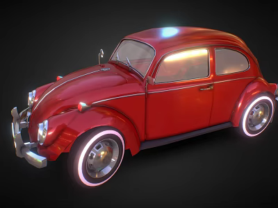 Red Vintage Beetle Car with Illuminated Wheels and Classic Body Design 3d model