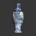Blue And White Porcelain Vase With Traditional Landscape Sculpture Carving