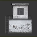 Old Stone Guardhouse With Red Roof Railed Platform And Metal Staircase