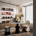 Stylish Interior Space With Vinyl Records Bookshelf Open Book White Bouquet And Zebra Stool