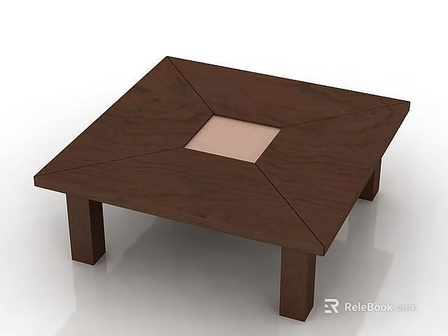 Wooden Brown Square Coffee Table With Central Light Panel And Simple Design 3d model