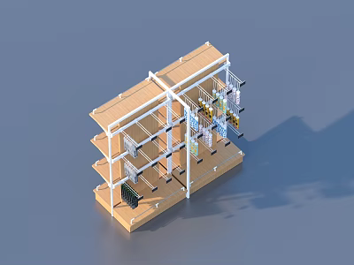 Multi Layer Storage Shelf With Wooden Boards And Metal Frame Structure 3d model