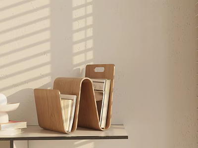 Minimalist Decorative Ornament Set With Wooden File Holders And Sunlight Shadows 3d model