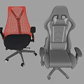 Two Stylish Office Chairs With Red Mesh And Black Gaming Design Features