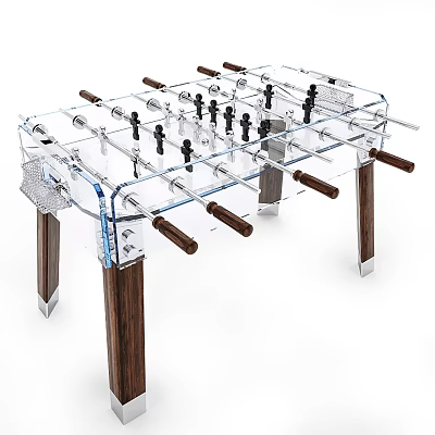 Transparent Foosball Table With Wooden Handles And Legs 3d model