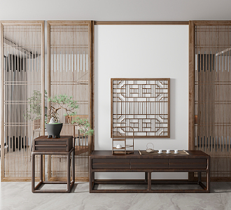 New Chinese-style Side Cabinet Porch Side Cabinet Partition 3d model