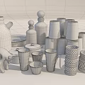 Assorted Glass And Ceramic Cups With Various Shapes And Textures On 3d model