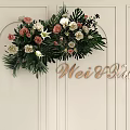 Elegant Banquet Hall Interior With White Chairs Brown Ribbons Flower Arrangements And Arched Windows
