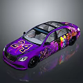 Purple Sedan Car With Colorful Patterns Number 24 And Transparent Roof