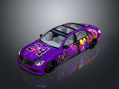 Purple Sedan Car With Colorful Patterns Number 24 And Transparent Roof 3d model