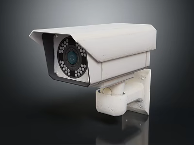 Outdoor Projection Surveillance Camera With White Housing Infrared LEDs And Mounting Bracket 3d model