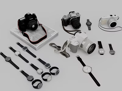 Various Digital Cameras And Watches Displaying Different Models And Styles 3d model Various Digital Cameras And Watches Displaying Different Models And Styles 3d model