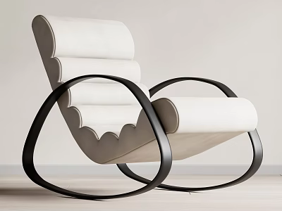 Modern Cream Upholstered Accent Chair With Black Curved Metal Frame 3d model