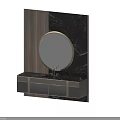 Modern Bathroom Vanity With Round Backlit Mirror Wooden Cabinet Marble Countertop And Gold Accents