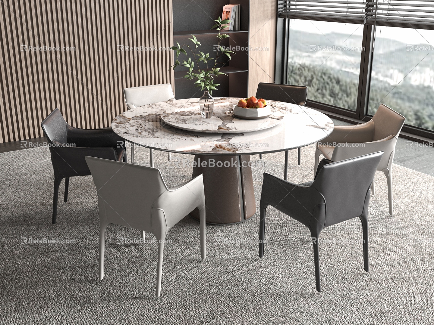 Round Dining Table and Chair Combination Sideboard Round 3d model