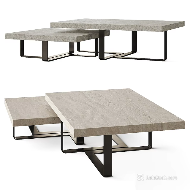Modern Dining Table With Rectangular Marble Top And Black Metal Legs Design 3d model 