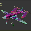 Colorful Modern Airplane Model With Purple Blue Geometric Patterns And Reflections 3d model