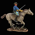 A Man Cowboy Riding a Horse Holding a Rifle in Western Style on Grassy Base