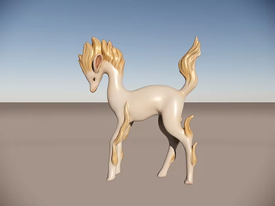 Artistic White Horse Sculpture With Golden Mane And Flowing Tail Details 3d model