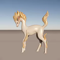 Artistic White Horse Sculpture With Golden Mane And Flowing Tail Details