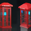 Red Self Service Phone Booths Public Facility With Glass Windows And Red Roof
