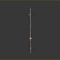 Intricate Long Handled Weapon With Metallic Shaft Blue Orange Accents And Decorative Parts