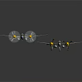 Spacecraft Model With Twin Green Fuselage And Yellow Propellers Design