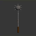 Medieval Spiked Mace Weapon With Silver Metal Head And Brown Wooden Handle