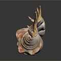 Aquatic Animal Conch With Orange And White Spiral Shell On Dark Background With Reflection