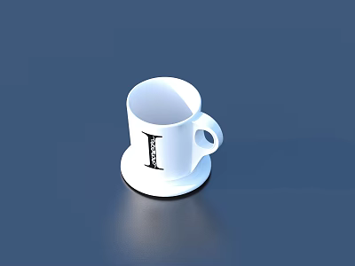 White Coffee Cup With Handle And Matching Saucer Featuring Black Lettering Design 3d model