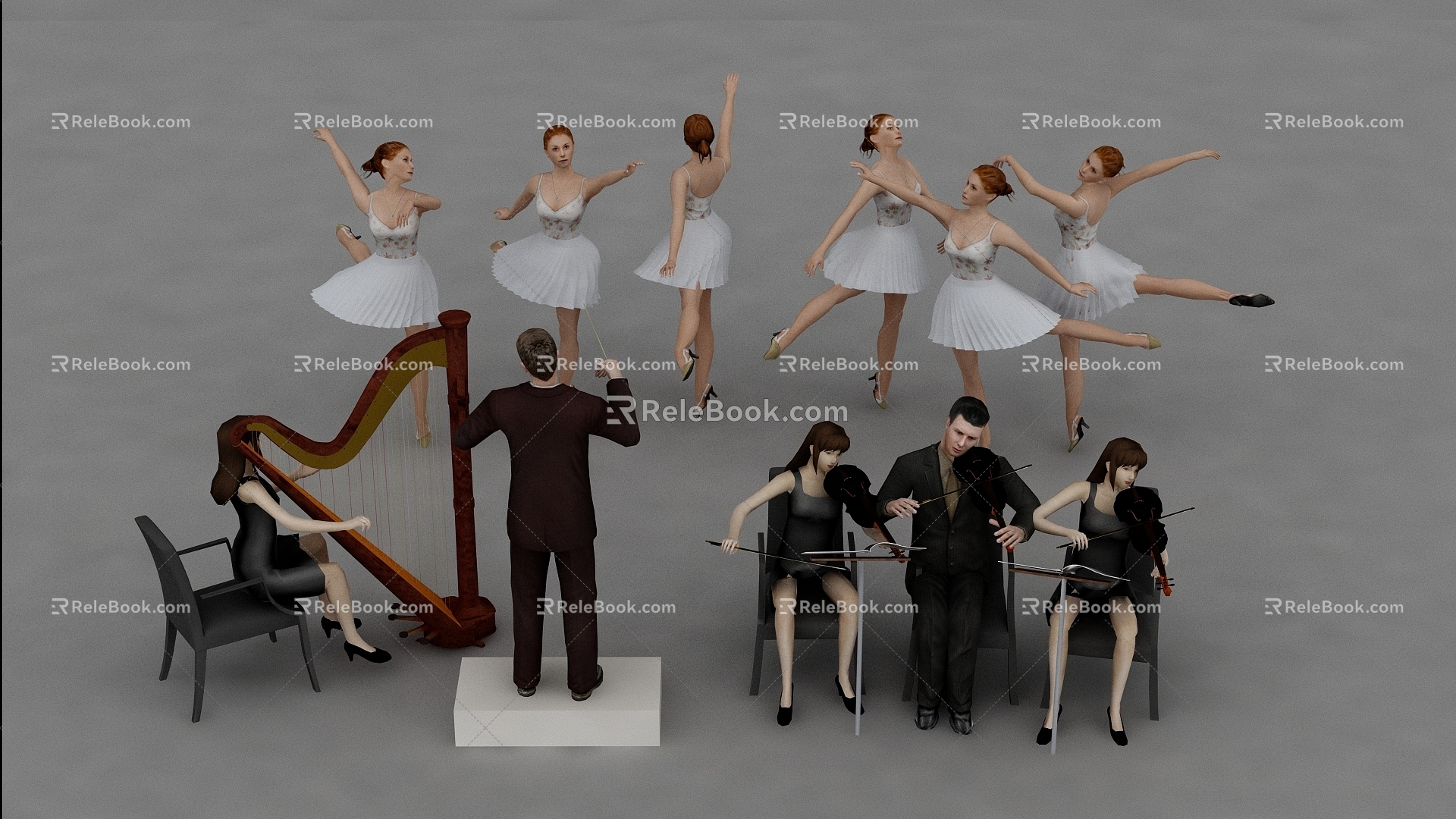 Play character dance performance multi-person interpretation of character person 3d model