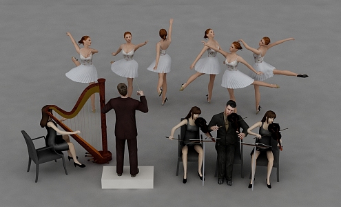 Play character dance performance multi-person interpretation of character person 3d model