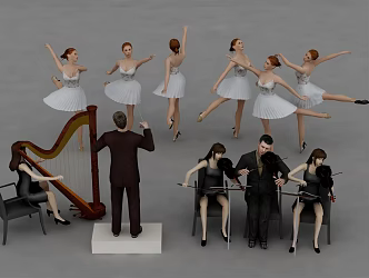 Play character dance performance multi-person interpretation of character person 3d model