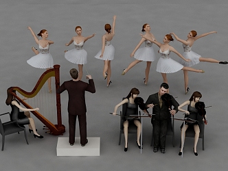 Play character dance performance multi-person interpretation of character person 3d model