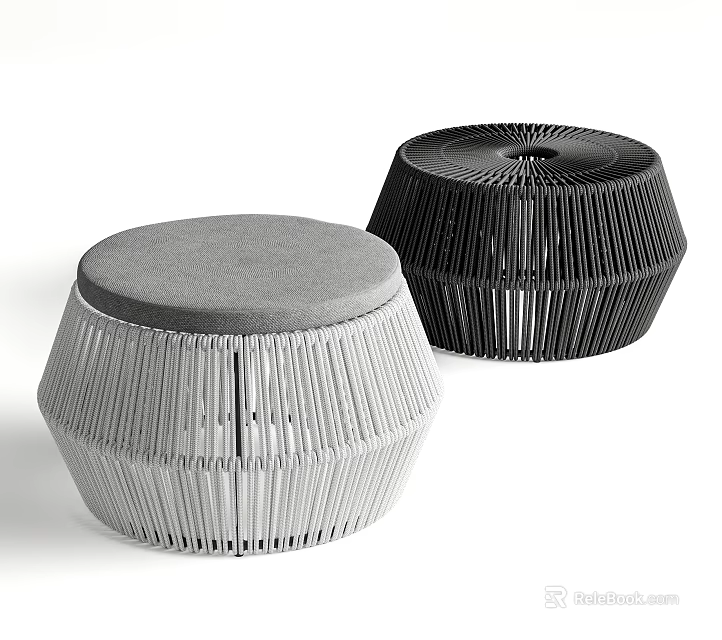 Modern Woven Ottoman Design With Rounded Grey And Black Upholstered Seats 3d model 