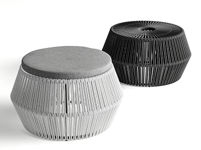 Modern Woven Ottoman Design With Rounded Grey And Black Upholstered Seats 3d model