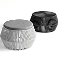 Modern Woven Ottoman Design With Rounded Grey And Black Upholstered Seats