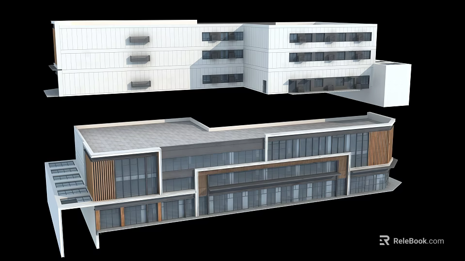 Modern Commercial Street Architecture With Glass Facade And Multi story Design 3d model 