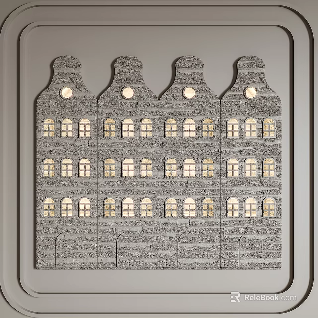 Vintage Architectural Wall Lamps with Round Top Lights and Multiple Window Shapes on Gray Background 3d model 