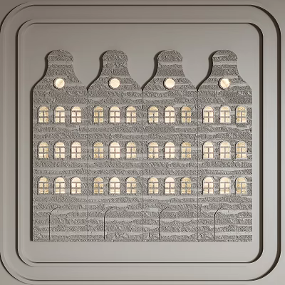 Vintage Architectural Wall Lamps with Round Top Lights and Multiple Window Shapes on Gray Background 3d model