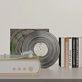 Modern Interior Decorative Ornament Combination With Vinyl Record Turntable Colorful Cover And Books