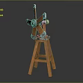 Vintage Mechanical Device On Wooden Tripod Stand With Metal Components