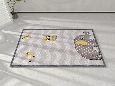 Gray Square Carpet With Cartoon Elephant Birds Chevron Polka Dot Patterns 3d model