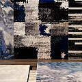 Modern Square Rugs Featuring Abstract Geometric Patterns In Black White Blue Gray Tones 3d model