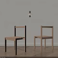 Two Minimalist Wooden Leisure Chairs In Room With White Wall Wooden Floor And Lamp