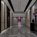 Modern Elevator Hallway Interior Design With Marble Floor Decorative Wall And Lighting 3d model