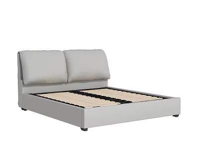Modern Style Double Bed With Gray Frame Wooden Slat Base And Double Cushioned Headboard 3d model