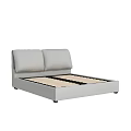 Modern Style Double Bed With Gray Frame Wooden Slat Base And Double Cushioned Headboard