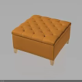 Modern Orange Square Ottoman With Tufted Button Design And Wooden Legs